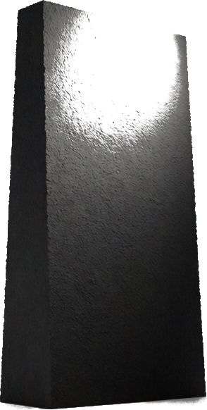 A black monolith standing in a white void